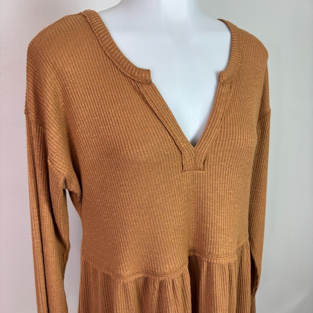 Maurices Top Small Brown‎ Ribbed Knit Long Sleeve Casual Shirt Women's - Picture 2 of 11